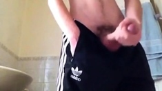 jerking off in adidas sports shorts