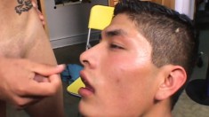Sexy young dude gets a mouthful of his hot lover's sticky jizz