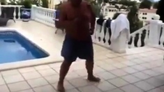Fat Latin Daddy Strips Outdoors with His Bear