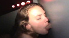 Lustful gloryhole chick getting her mouth filled with mystery shafts