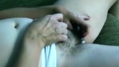 Hairy older lady shows her bush