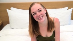Watch this redhead 19 yr old with PERFECT tits suck a fat di