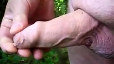 Uncut Cock Outdoor Wanking and Cumming